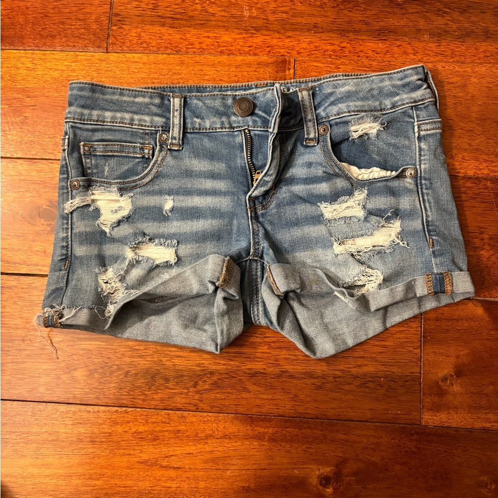 American Eagle Outfitters Light Wash Distressed Jean Shorts